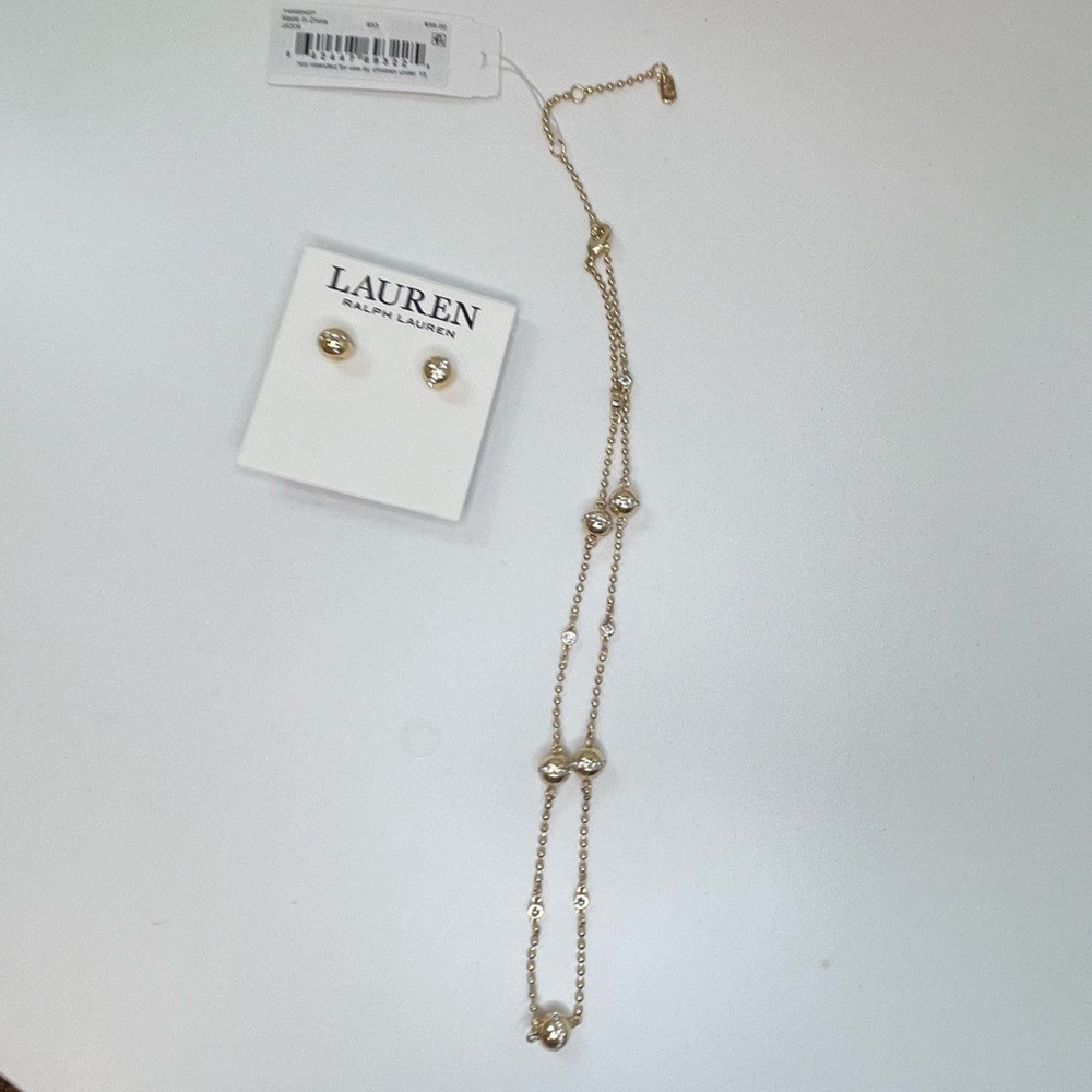 NWT Ralph Lauren Gold Necklace and Earring Set